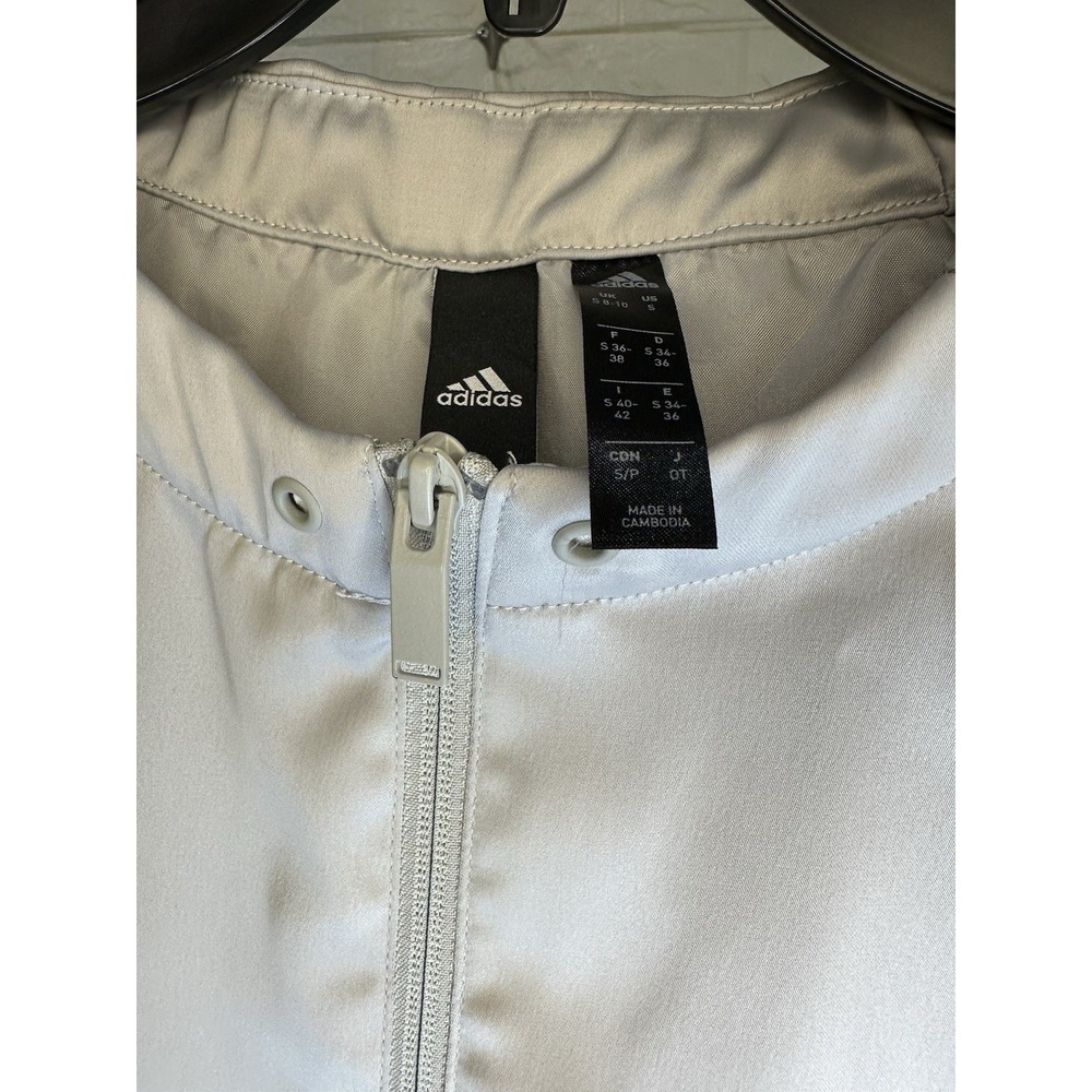 Adidas Gray Silver Bomber‎ Jacket Large Zip Windbreaker Long Sleeve Used - Picture 6 of 8